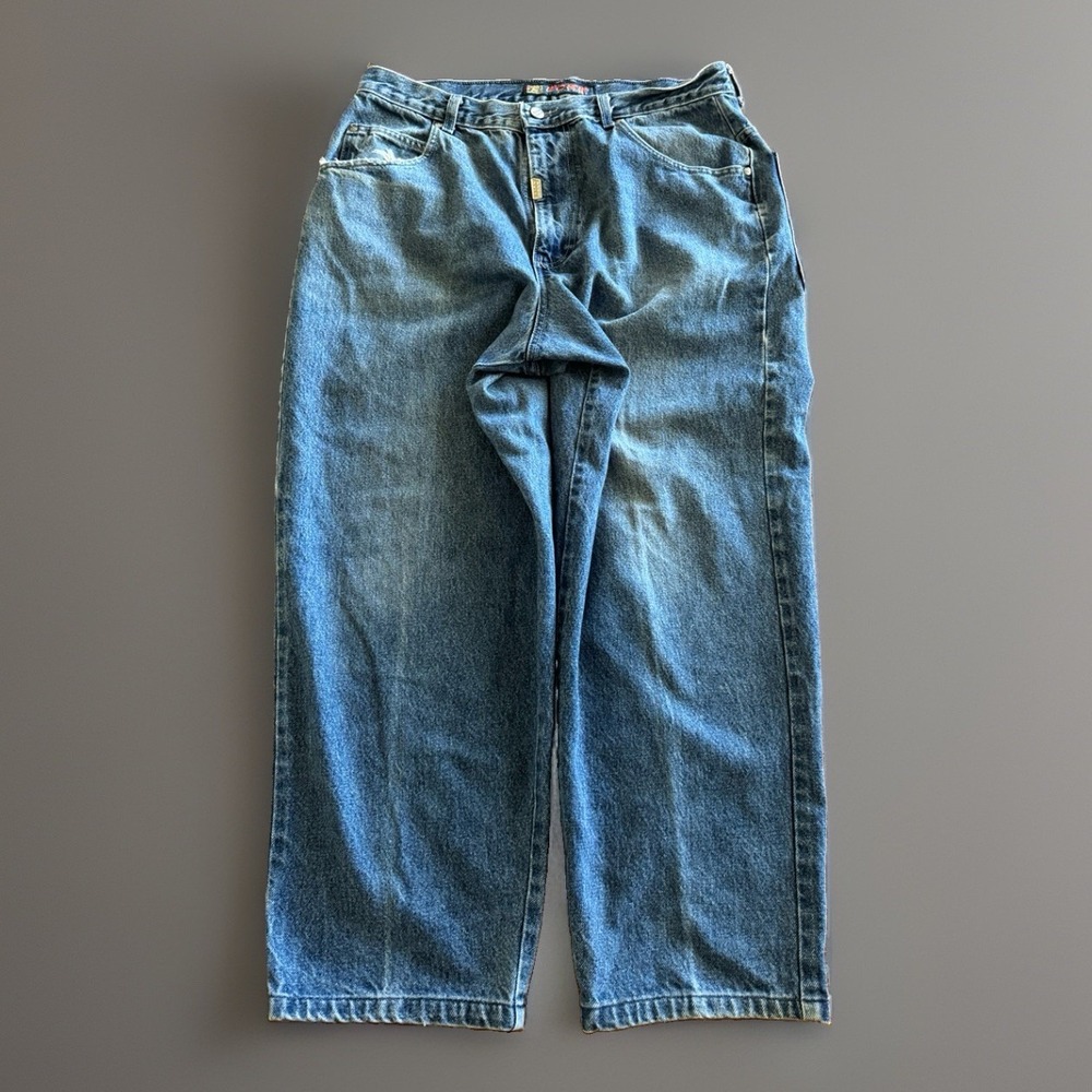 Vintage Boss Jeans Men's Size 36x30 Blue Faded Wash Denim Baggy Y2k Wide Leg